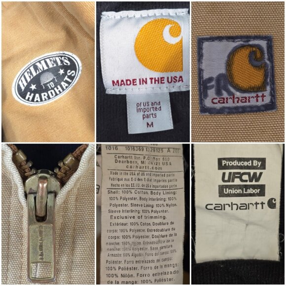 VINTAGE Carhartt Hooded Jacket Beige SZ MEDIUM Distressed Work Stain Paint AS-IS - Picture 3 of 16